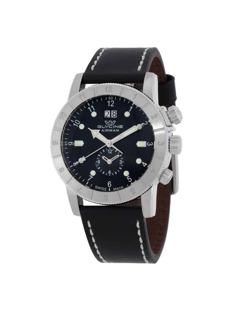 Nwt Glycine Airman Contemporary Gmt Quartz Black Dial Mens Watch